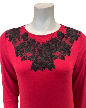 Verdiani Crimson/Black Necklace Lace Applique Pull On Modal Nightown